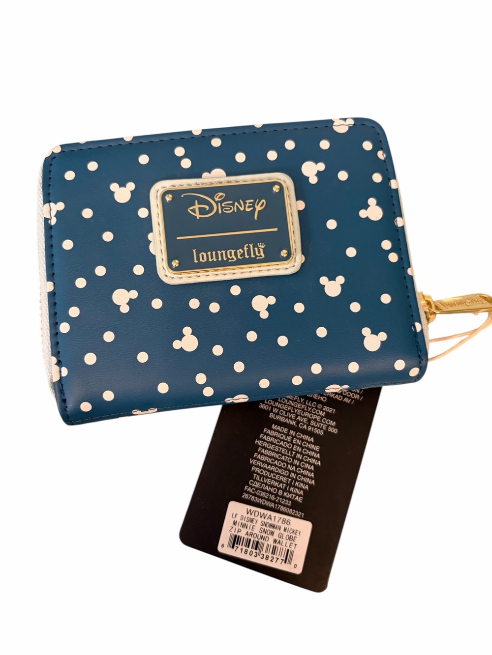 Loungefly Mickey & Minnie Snow Globe Snowman Blue Zip Around Wallet - Picture 2 of 3